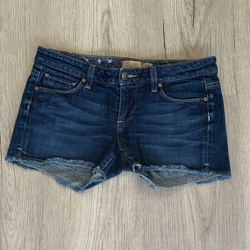 PAIGE Dark Blue Denim Cutoff Shorts